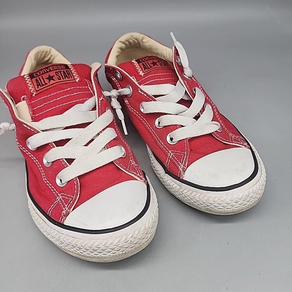 Converse All Star Lace Up Shoes Red Fabric Sneakers Flats Juniors Size 4 Eur 36